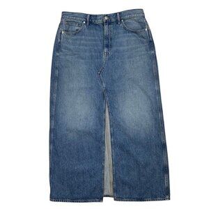 Madewell The Rilee Denim Midi Skirt 30 Enmore Wash Blue Front Slit Modest Retro
